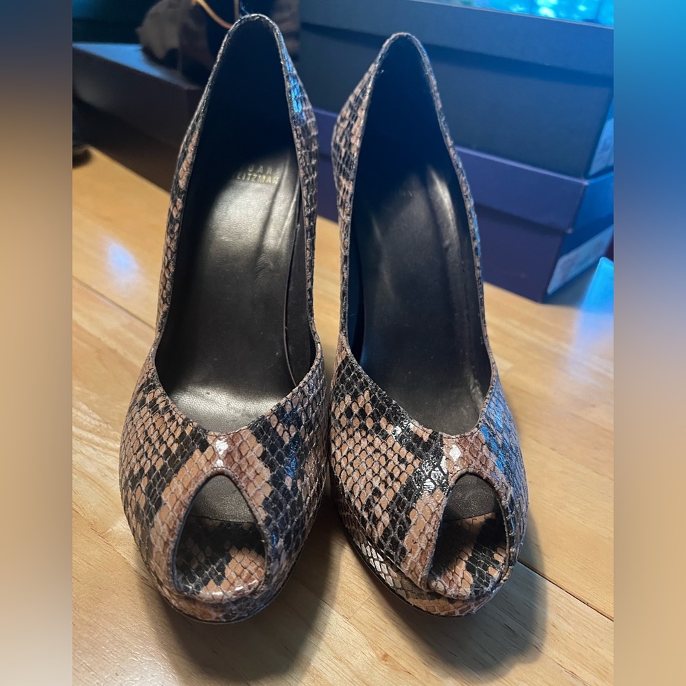 Stuart Weitzman snakeskin peep-toe heels